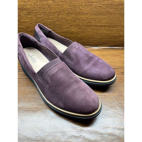 Clarks Collection CUSHION  Plum Micro Suede Loafer Shoe Comfort Walking - Picture 1 of 11